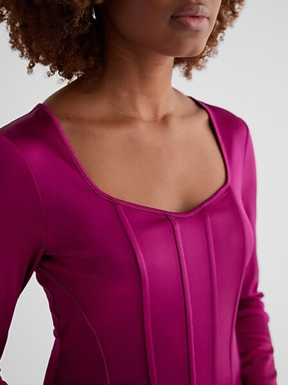 NWT- EXPRESS Body Contour Satin Long Sleeve Corset top - Picture 2 of 13